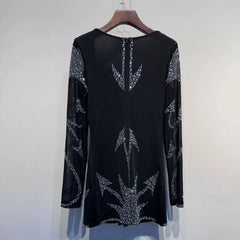 Black Rhinestone Festival Romper – Sparkle in Sheer Mesh & Show-Stopping Look