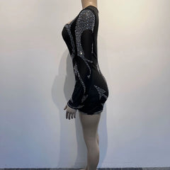 Black Rhinestone Festival Romper – Sparkle in Sheer Mesh & Show-Stopping Look