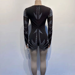 Black Rhinestone Festival Romper – Sparkle in Sheer Mesh & Show-Stopping Look