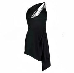 Asymmetrical Single Shoulder Lace Detail Mini Dress - ready for review - Ra The Boutique - 