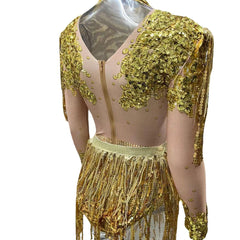 Baroque Shining Rhinestone Sequins Long Sleeve Festival Party Bodysuit - Ra The Boutique