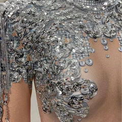 Baroque Shining Rhinestone Sequins Long Sleeve Festival Party Bodysuit - Ra The Boutique