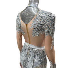 Baroque Shining Rhinestone Sequins Long Sleeve Festival Party Bodysuit - Ra The Boutique