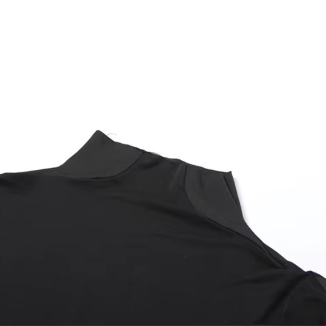 Black Mesh Turtleneck Bodysuit – Sexy Form-Fitting Design, Snap Closure & Thumb Straps - waiting on photos - Ra The Boutique - 