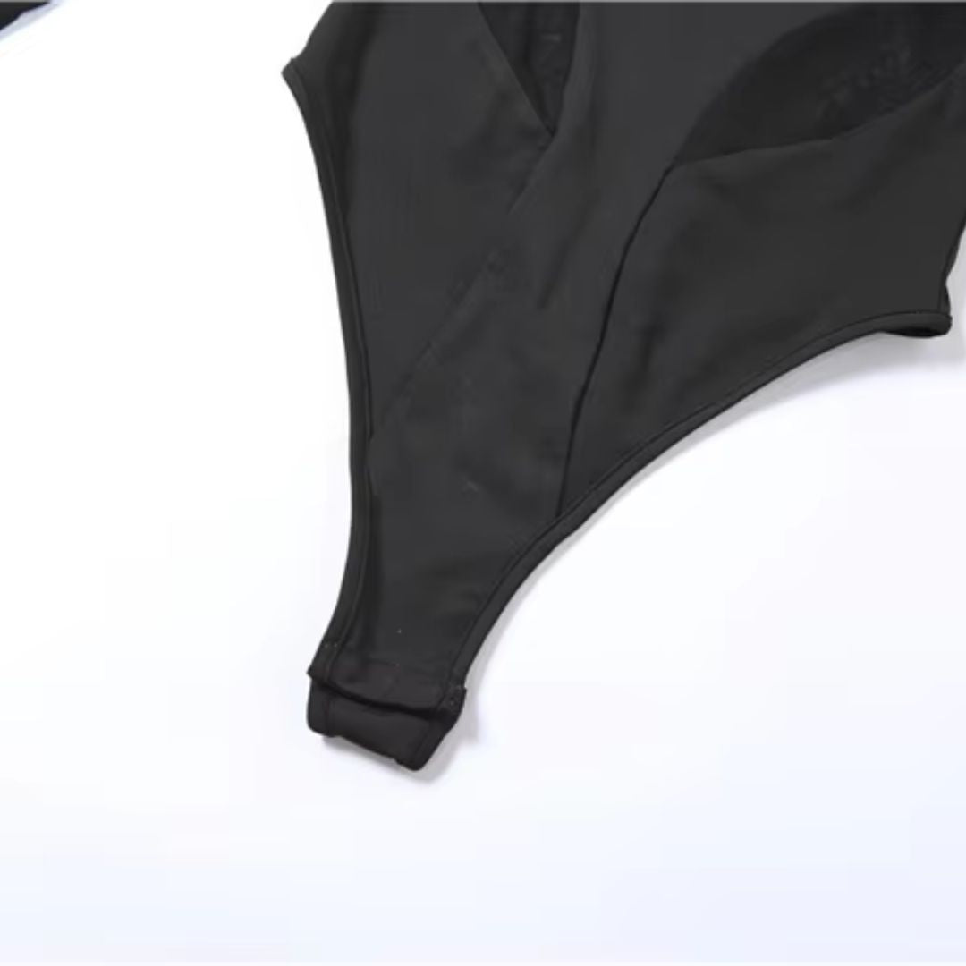Black Mesh Turtleneck Bodysuit – Sexy Form-Fitting Design, Snap Closure & Thumb Straps - waiting on photos - Ra The Boutique - 