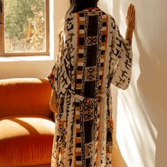 Boho Aztec Floor Length Kimono Style Beach Cover Up - Ra The Boutique