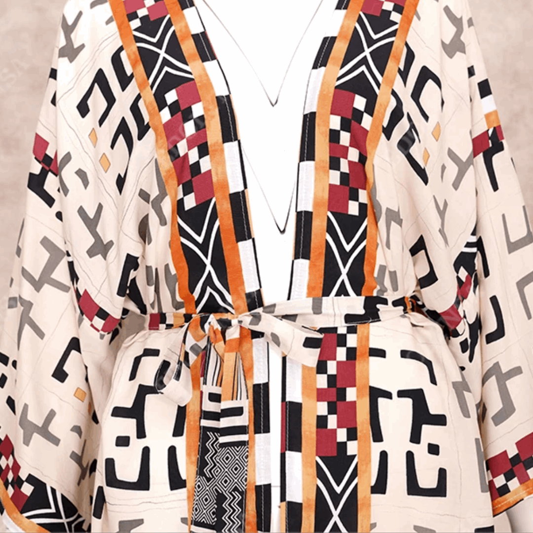 Boho Aztec Floor Length Kimono Style Beach Cover Up - Ra The Boutique