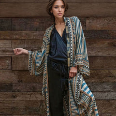 Boho Aztec Floor Length Kimono Style Beach Cover Up - Ra The Boutique