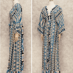 Boho Aztec Floor Length Kimono Style Beach Cover Up - Ra The Boutique