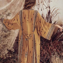 Boho Aztec Floor Length Kimono Style Beach Cover Up - Ra The Boutique