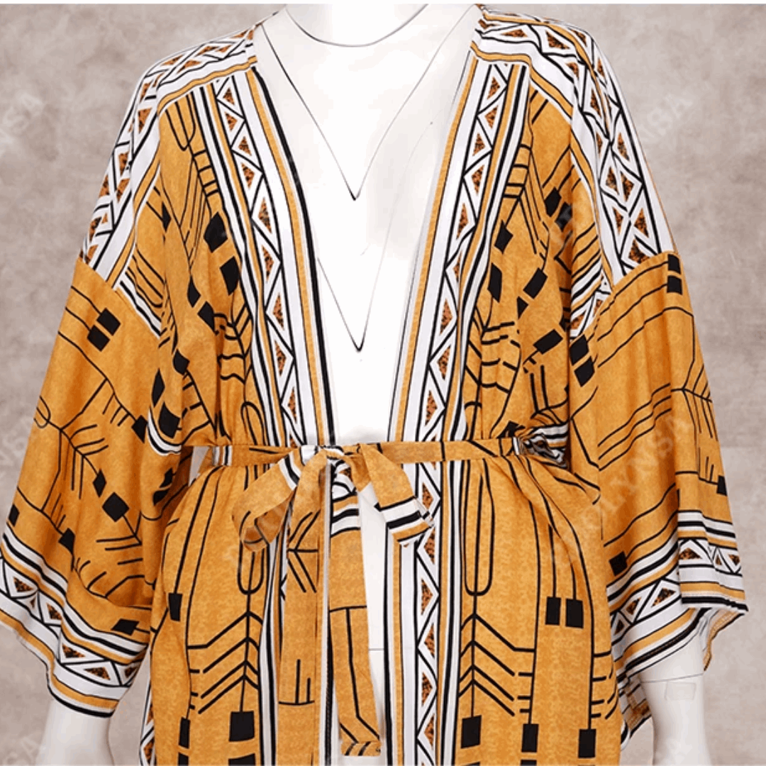 Boho Aztec Floor Length Kimono Style Beach Cover Up - Ra The Boutique