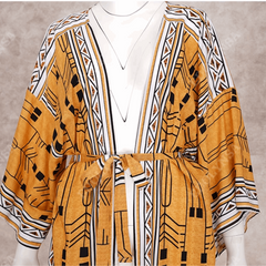 Boho Aztec Floor Length Kimono Style Beach Cover Up - Ra The Boutique