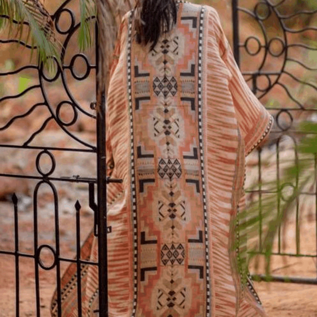 Boho Aztec Floor Length Kimono Style Beach Cover Up - Ra The Boutique