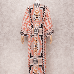Boho Aztec Floor Length Kimono Style Beach Cover Up - Ra The Boutique
