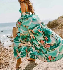Boho Aztec Floor Length Kimono Style Beach Cover Up - Ra The Boutique