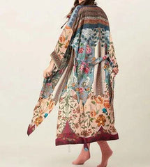 Boho Aztec Floor Length Kimono Style Beach Cover Up - Ra The Boutique