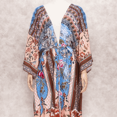 Boho Aztec Floor Length Kimono Style Beach Cover Up - Ra The Boutique