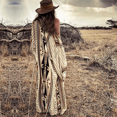Boho Aztec Floor Length Kimono Style Beach Cover Up - Ra The Boutique