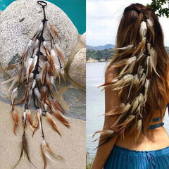 Boho Multi Feather Ponytail Headband Hair Accessory - Ra The Boutique