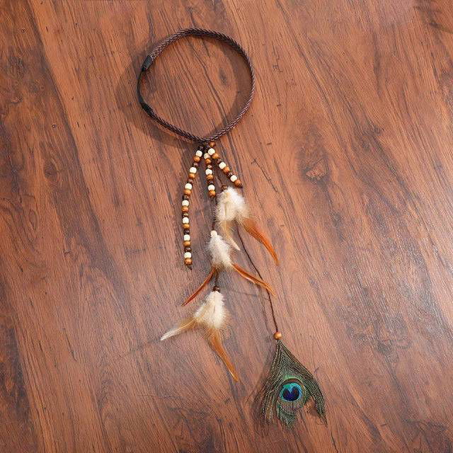 Boho Multi Feather Ponytail Headband Hair Accessory - Ra The Boutique
