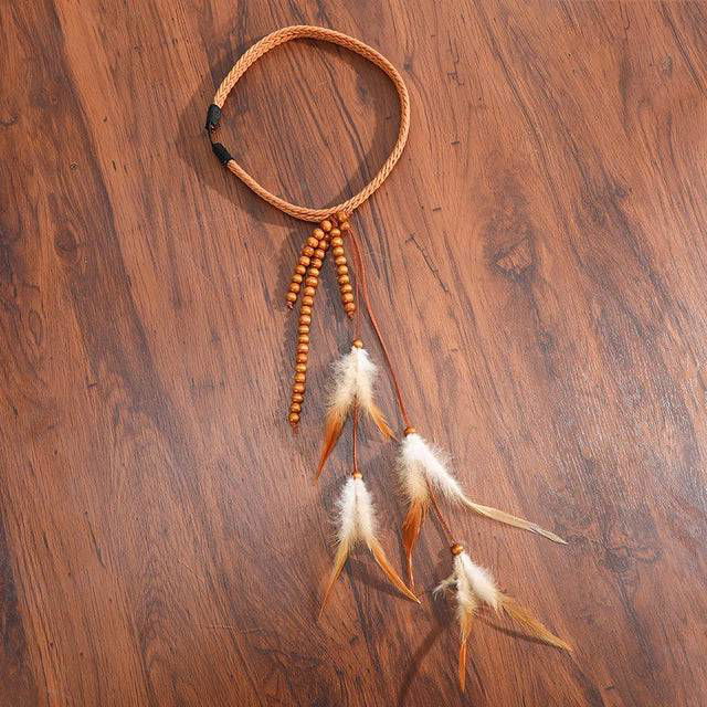 Boho Multi Feather Ponytail Headband Hair Accessory - Ra The Boutique