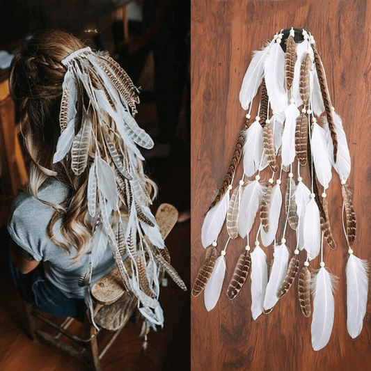 Boho Multistrand Vegan Leather and Feather Clip Hair Accessory - Ra The Boutique