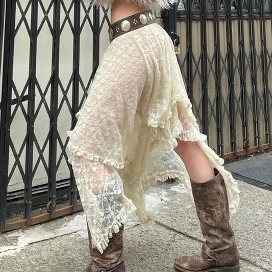 Boho Semi Sheer Asymmetrical Hem Midi Skirt - Ra The Boutique