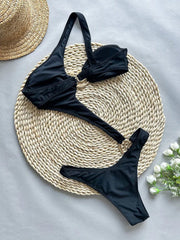 Chic Asymmetrical Cut Out One Piece Swimsuit with Golden Hardware - Ra The Boutique