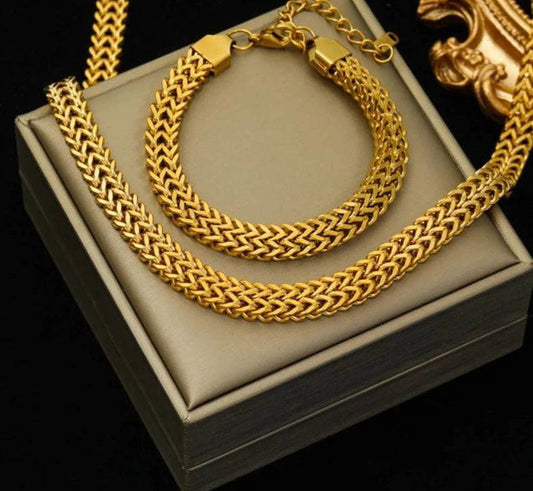 Contemporary Chunky Stainless Steel Choker Necklace and Bracelet Set - Ra The Boutique