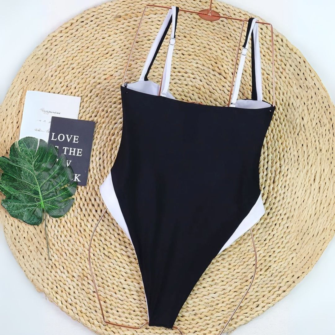 Contrast Color Block High Cut One Piece Swimsuit - ready for review - Ra The Boutique - 