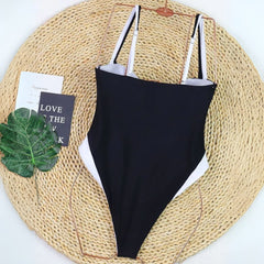 Contrast Color Block High Cut One Piece Swimsuit - ready for review - Ra The Boutique - 