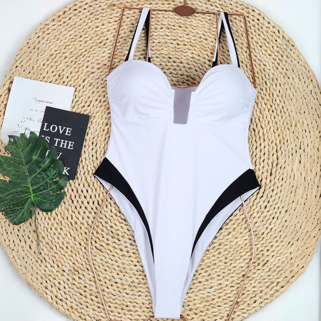 Contrast Color Block High Cut One Piece Swimsuit - ready for review - Ra The Boutique - 