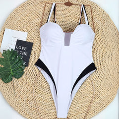 Contrast Color Block High Cut One Piece Swimsuit - ready for review - Ra The Boutique - 