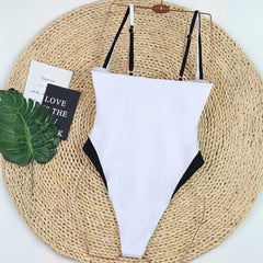 Contrast Color Block High Cut One Piece Swimsuit - ready for review - Ra The Boutique - 