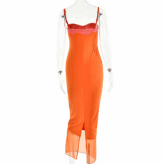 Contrast Lace Cup Spaghetti Strap Bodycon Midi Dress - Ra The Boutique