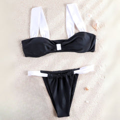 Contrast Trim Adjustable Scrunch Bikini Swimsuit - ready for review - Ra The Boutique - 