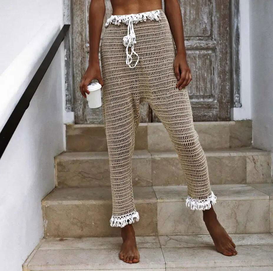 Cotton Crochet Cowrie Shell Beach Pants - Ra The Boutique