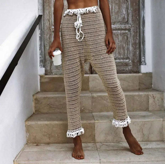 Cotton Crochet Cowrie Shell Beach Pants - Ra The Boutique