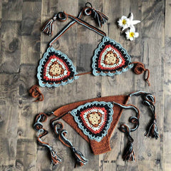 Cotton Crochet Triangle Bikini - Ra The Boutique