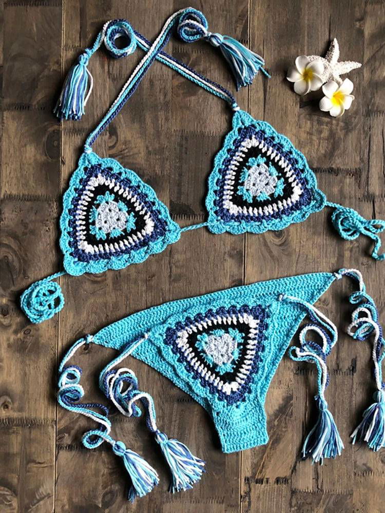 Cotton Crochet Triangle Bikini - Ra The Boutique