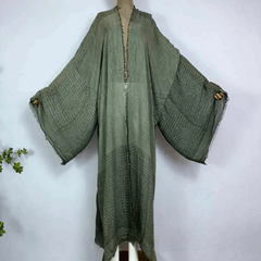 Cotton Raw Hem Semi Sheer Kimono Style Beach Cover Up - Ra The Boutique