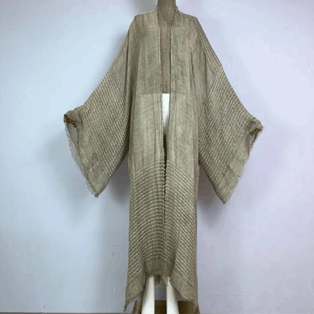 Cotton Raw Hem Semi Sheer Kimono Style Beach Cover Up - Ra The Boutique