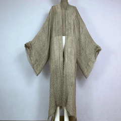 Cotton Raw Hem Semi Sheer Kimono Style Beach Cover Up - Ra The Boutique