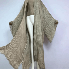 Cotton Raw Hem Semi Sheer Kimono Style Beach Cover Up - Ra The Boutique