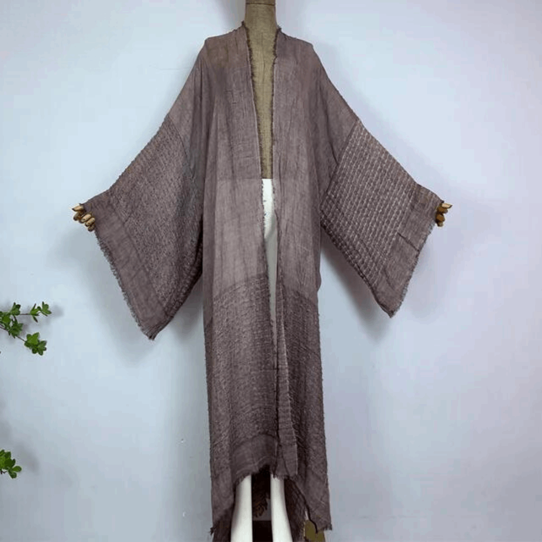 Cotton Raw Hem Semi Sheer Kimono Style Beach Cover Up - Ra The Boutique