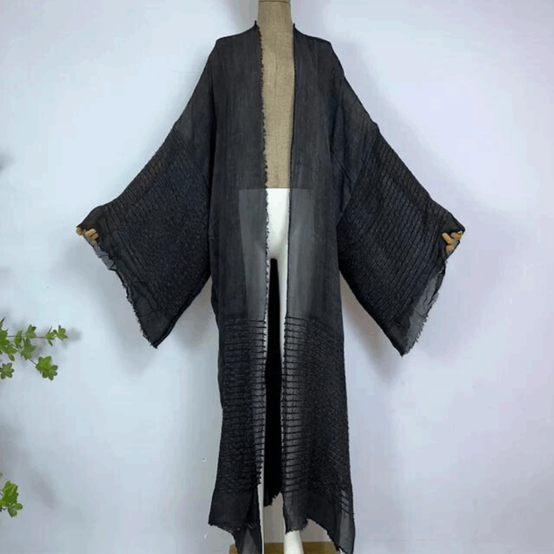 Cotton Raw Hem Semi Sheer Kimono Style Beach Cover Up - Ra The Boutique