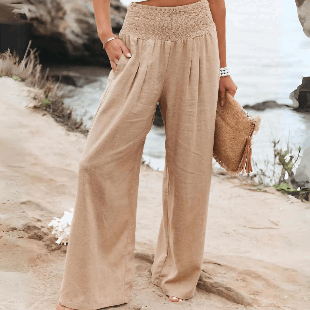 Cotton Wide Leg Elastic Waist Trousers - Ra The Boutique