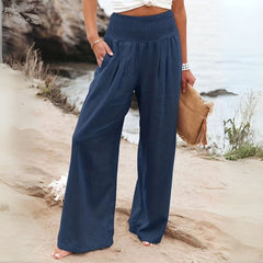 Cotton Wide Leg Elastic Waist Trousers - Ra The Boutique