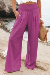 Cotton Wide Leg Elastic Waist Trousers - Ra The Boutique