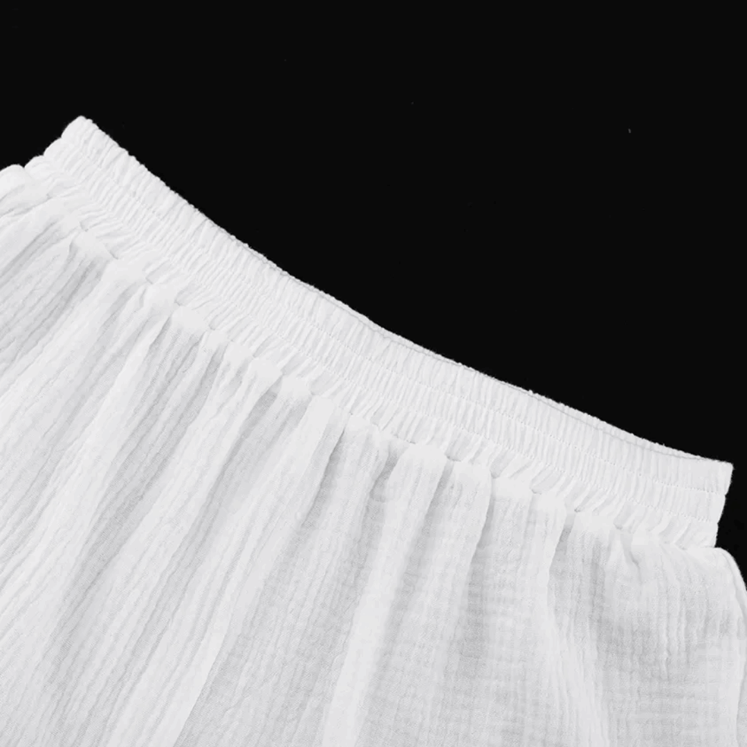 Cotton Wrap Style Sash Tie Waist Bubble Sleeve Top and High Waisted Short Set - Ra The Boutique